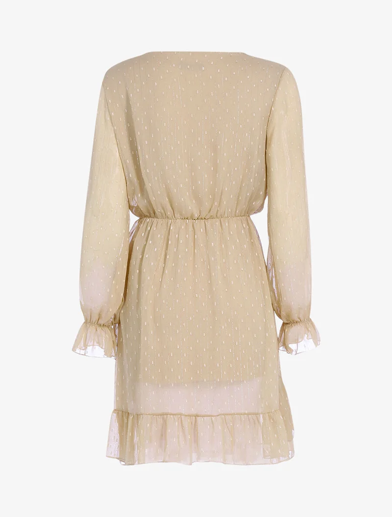Rüschenkleid mit gestickten Punkten - Beige