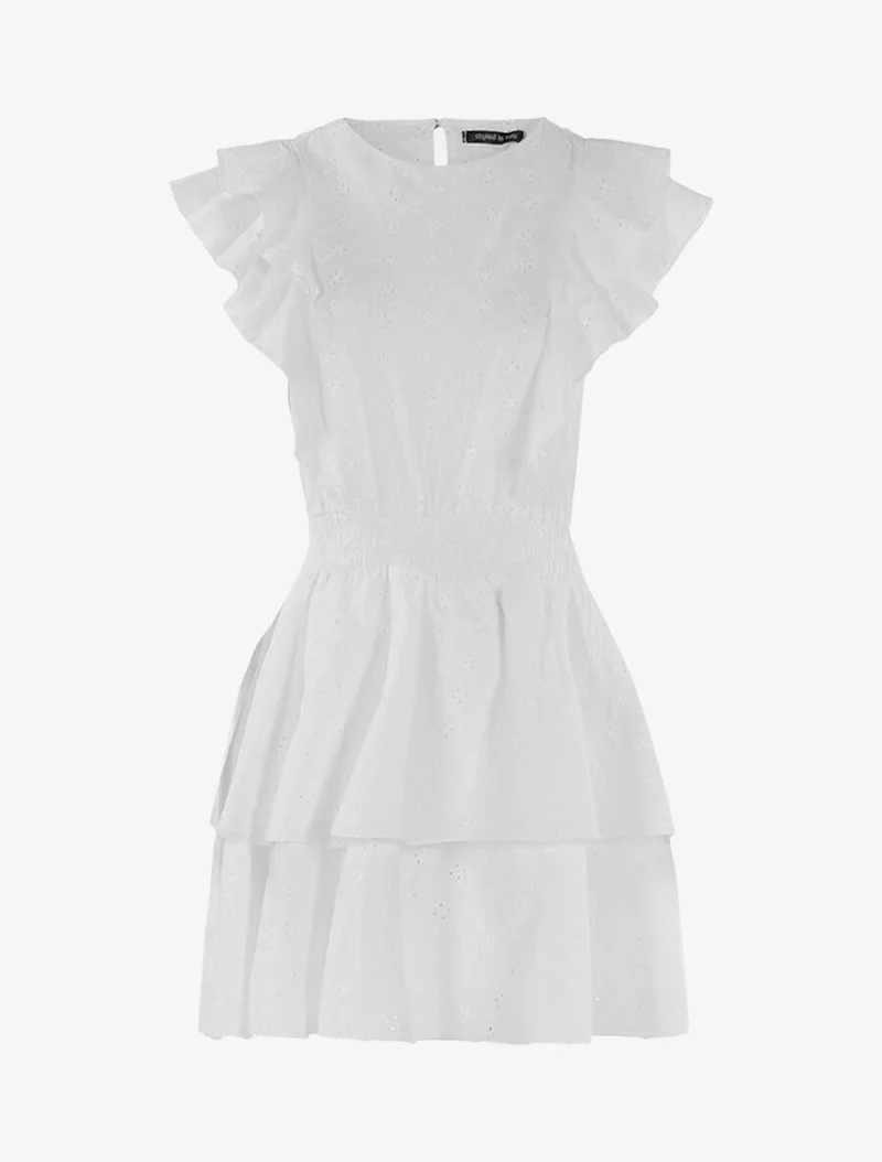 Volantkleid mit durchbrochenen Details - Weiß