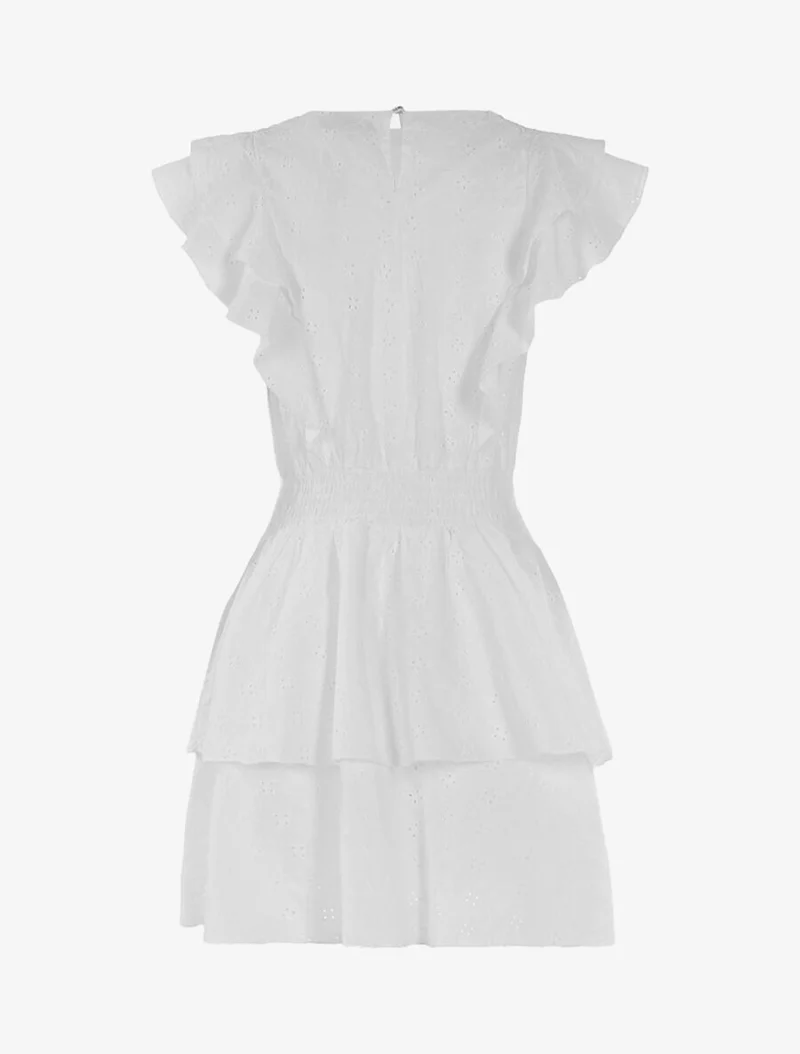 Volantkleid mit durchbrochenen Details - Weiß