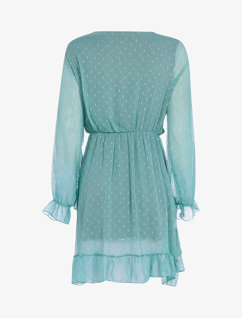 Rüschenkleid mit gestickten Punkten - Türkis
