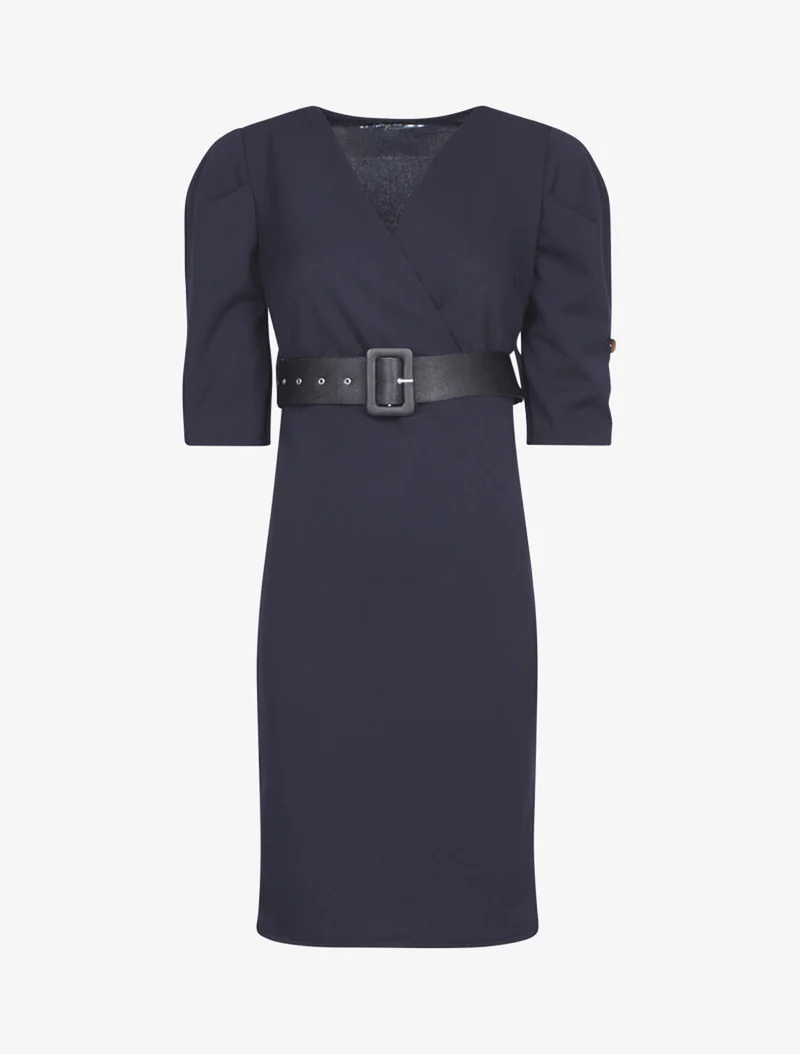 Empire-Taille-Kleid mit Gürtel - Marine