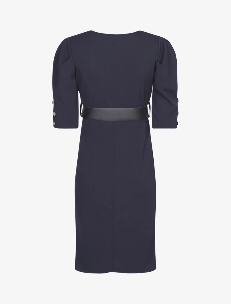 Empire-Taille-Kleid mit Gürtel - Marine