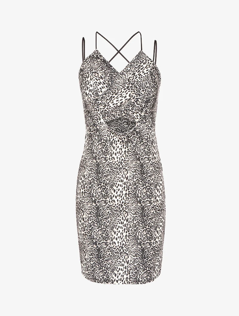 Kleid mit ausgeschnittenem Bauch und Animal-Print - Schwarz
