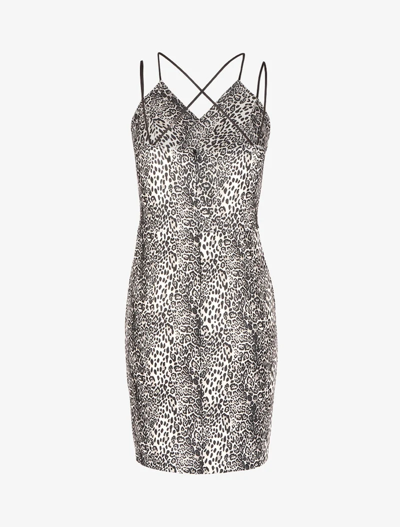 Kleid mit ausgeschnittenem Bauch und Animal-Print - Schwarz