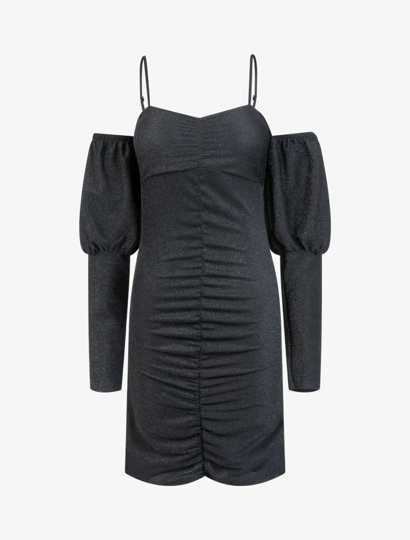 Schulterfreies Paillettenkleid - Schwarz