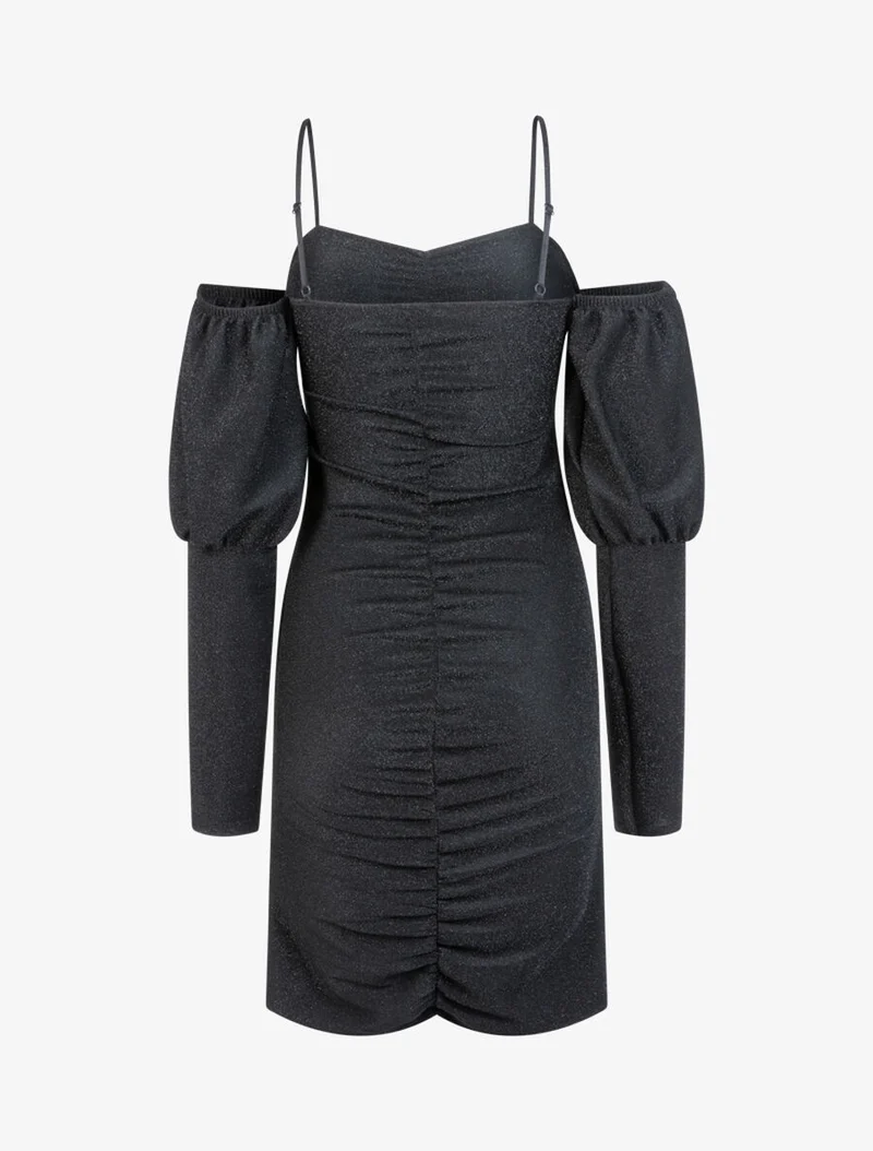 Schulterfreies Paillettenkleid - Schwarz