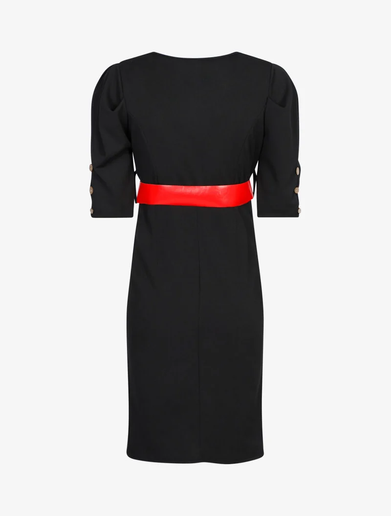 Empire-Taille-Kleid mit Gürtel - Schwarz