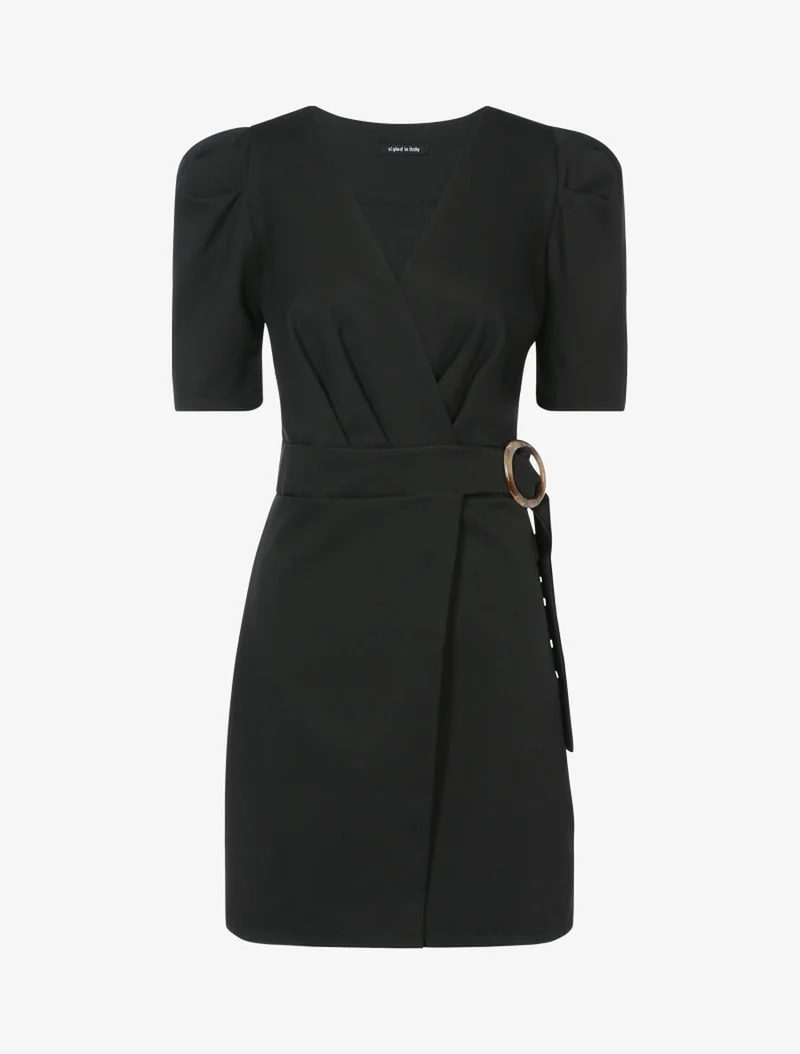 Wickelkleid mit Keulenärmeln - Schwarz