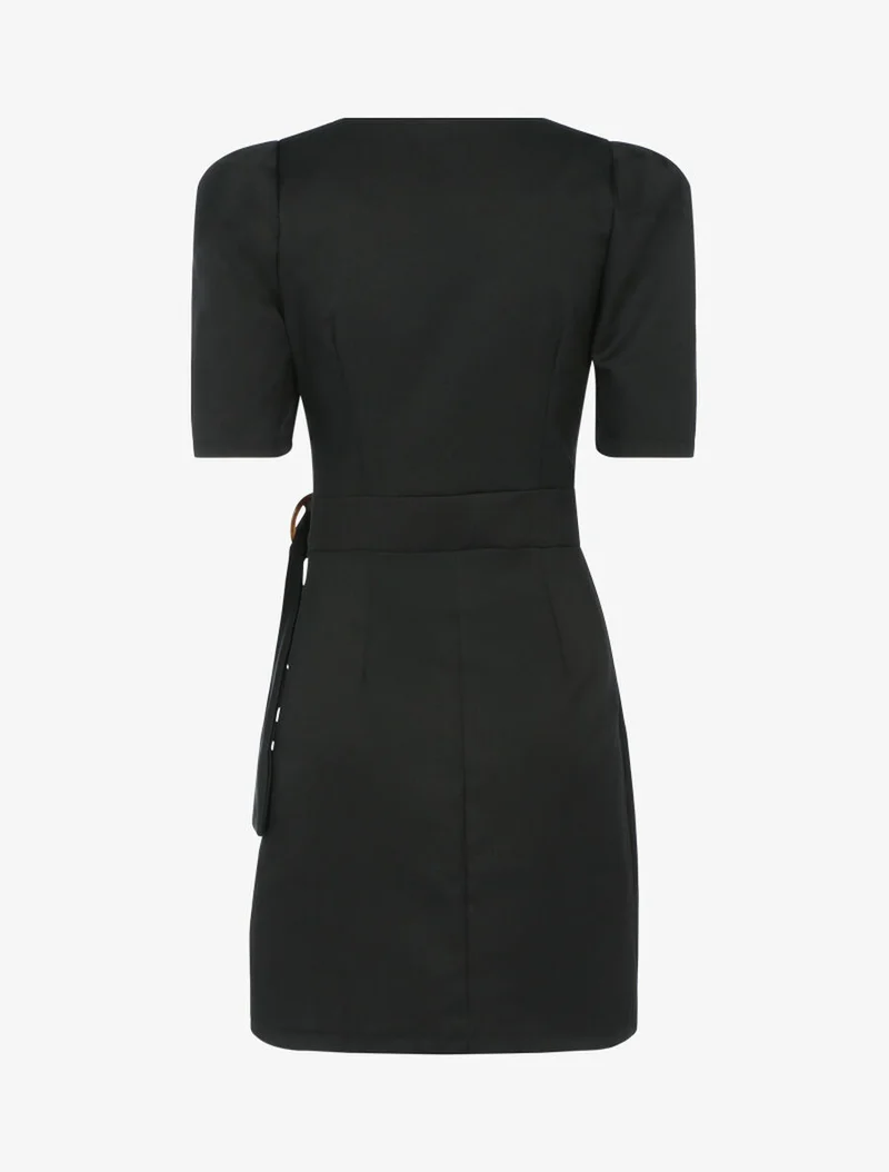 Wickelkleid mit Keulenärmeln - Schwarz