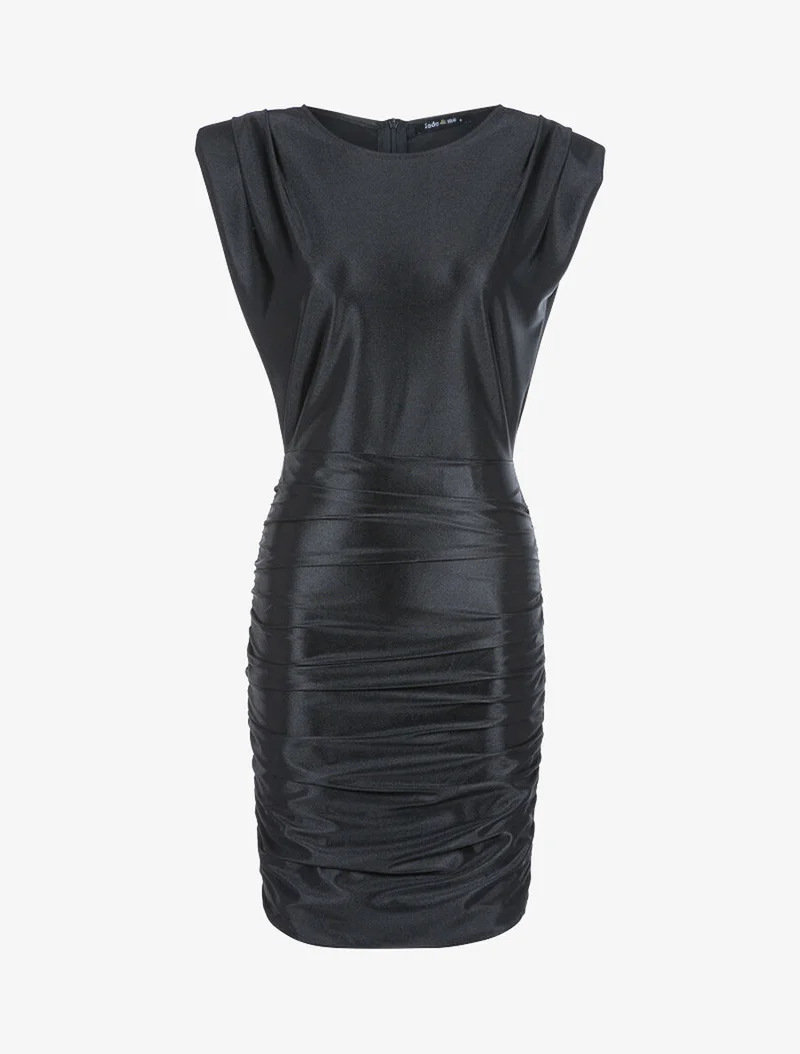 80er-Jahre-Stil satiniertes Kleid - Schwarz