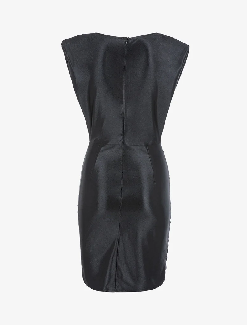 80er-Jahre-Stil satiniertes Kleid - Schwarz