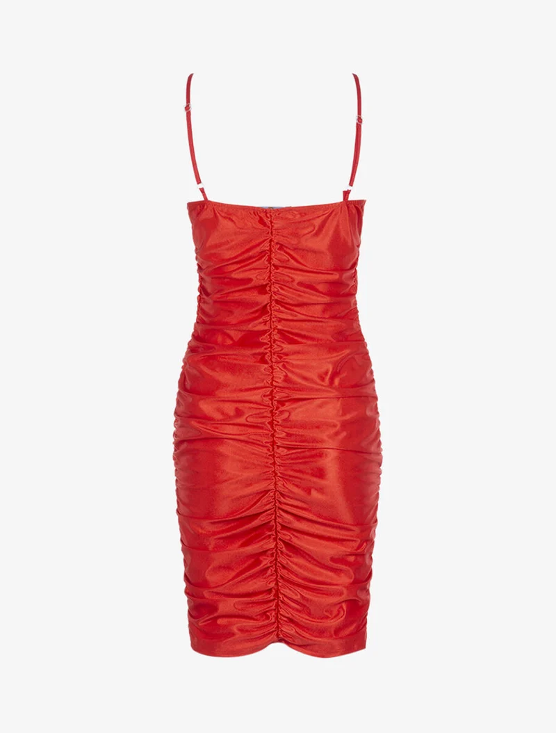 Gerafftes Satin-Kleid - Rot