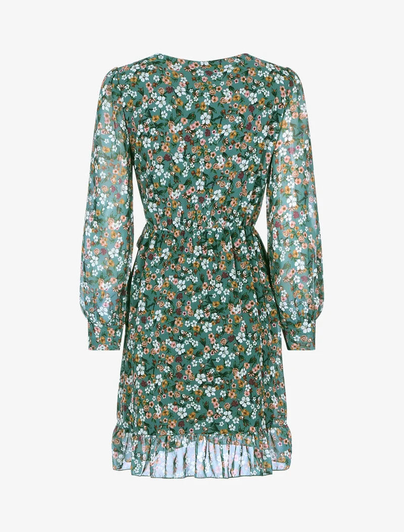 Rüschenkleid mit durchbrochenen Ärmeln - Grün