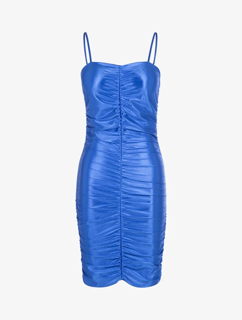 Gerafftes Satin-Kleid - Elektrisches Blau