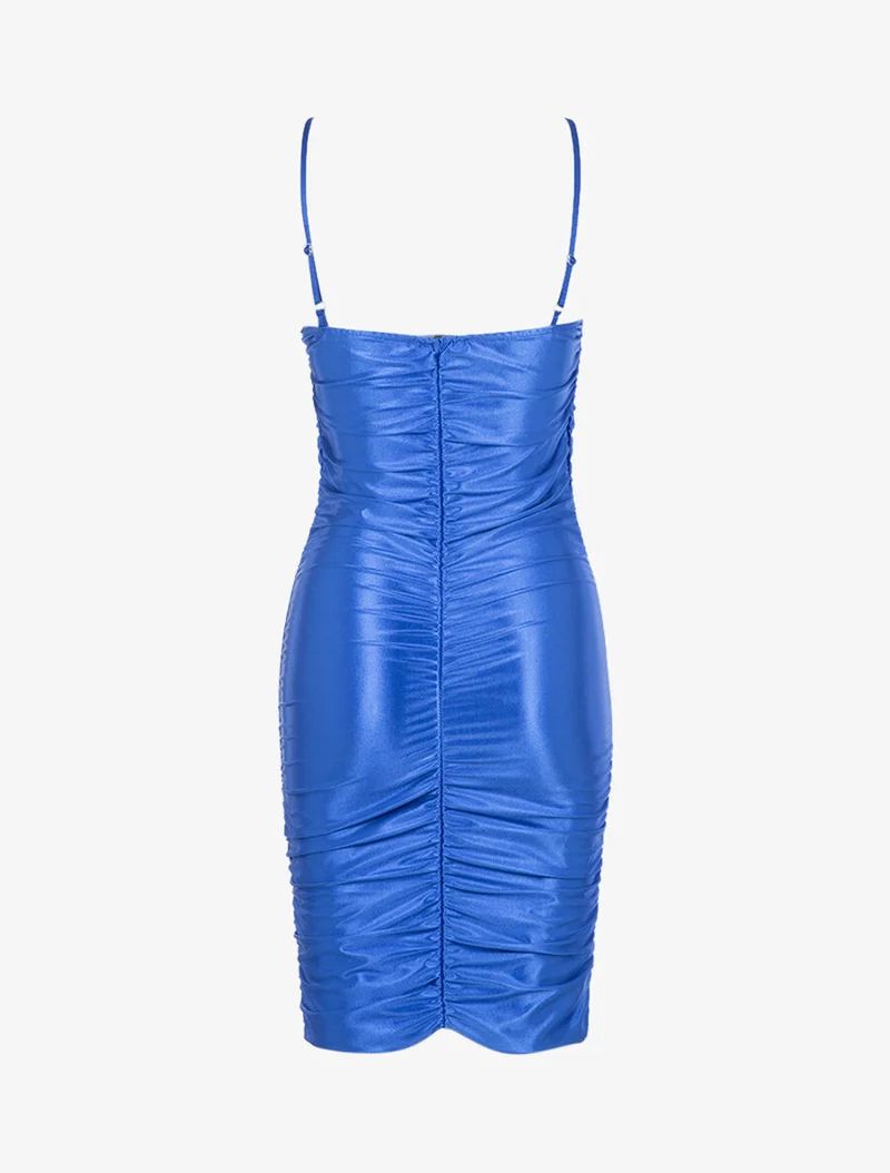 Gerafftes Satin-Kleid - Elektrisches Blau