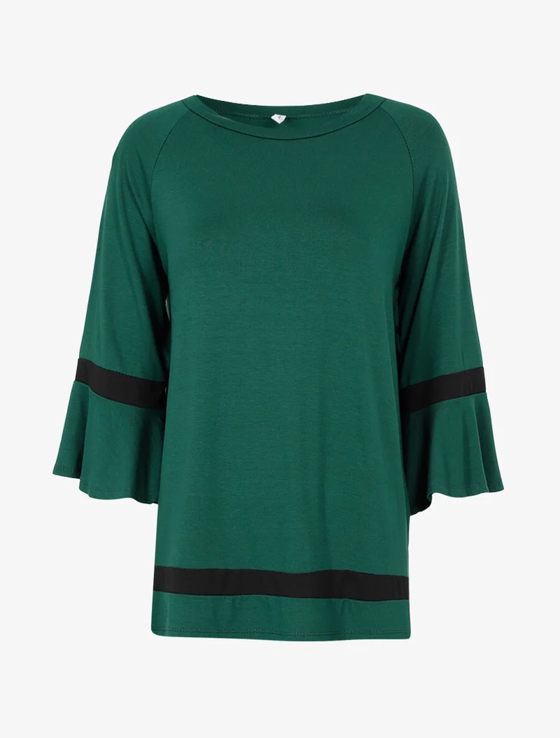Oversize-Top mit Rüschenärmeln - Grün/schwarz