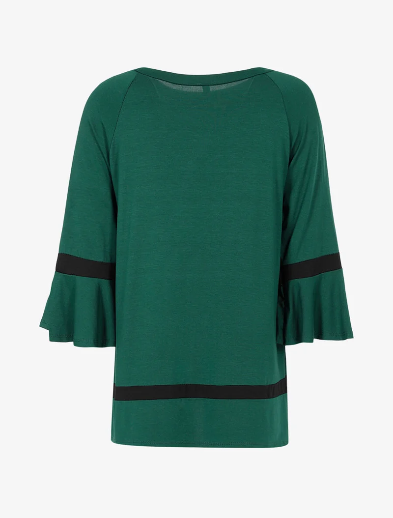Oversize-Top mit Rüschenärmeln - Grün/schwarz