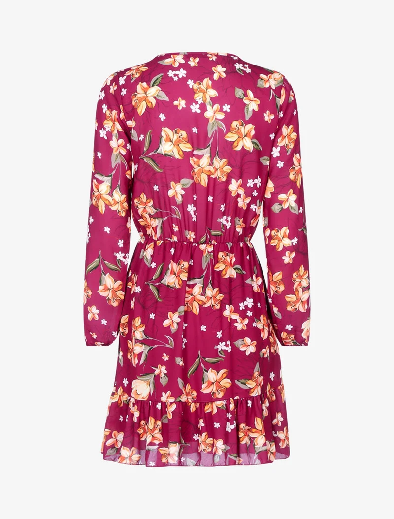 Blumenkleid mit durchbrochenem Oberteil - Kirschrot