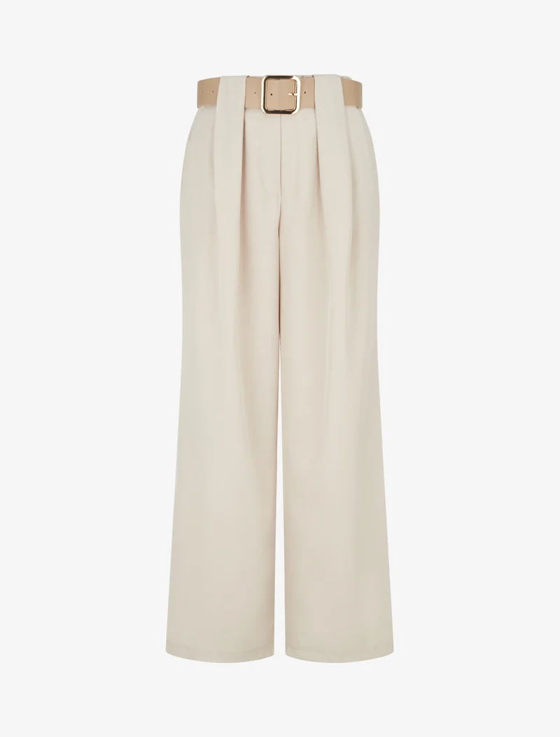 Einfarbige Hose mit stilisiertem Gürtelschlaufen. - Beige