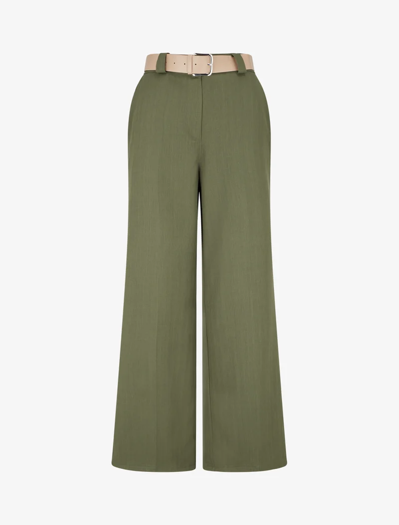 Weite Hose mit Streifenmuster - Kaki