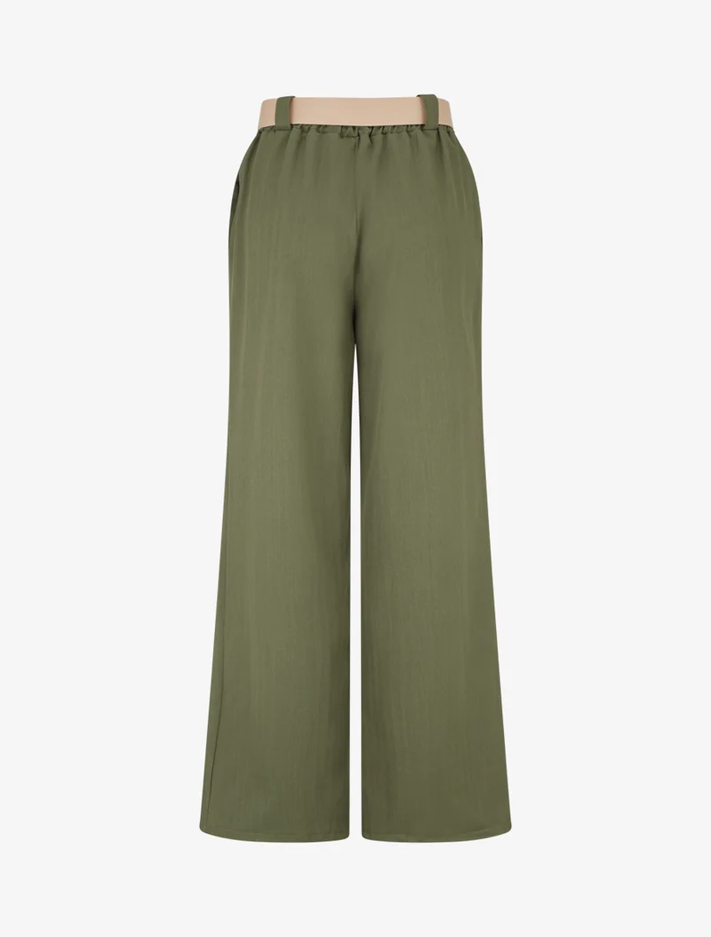 Weite Hose mit Streifenmuster - Kaki