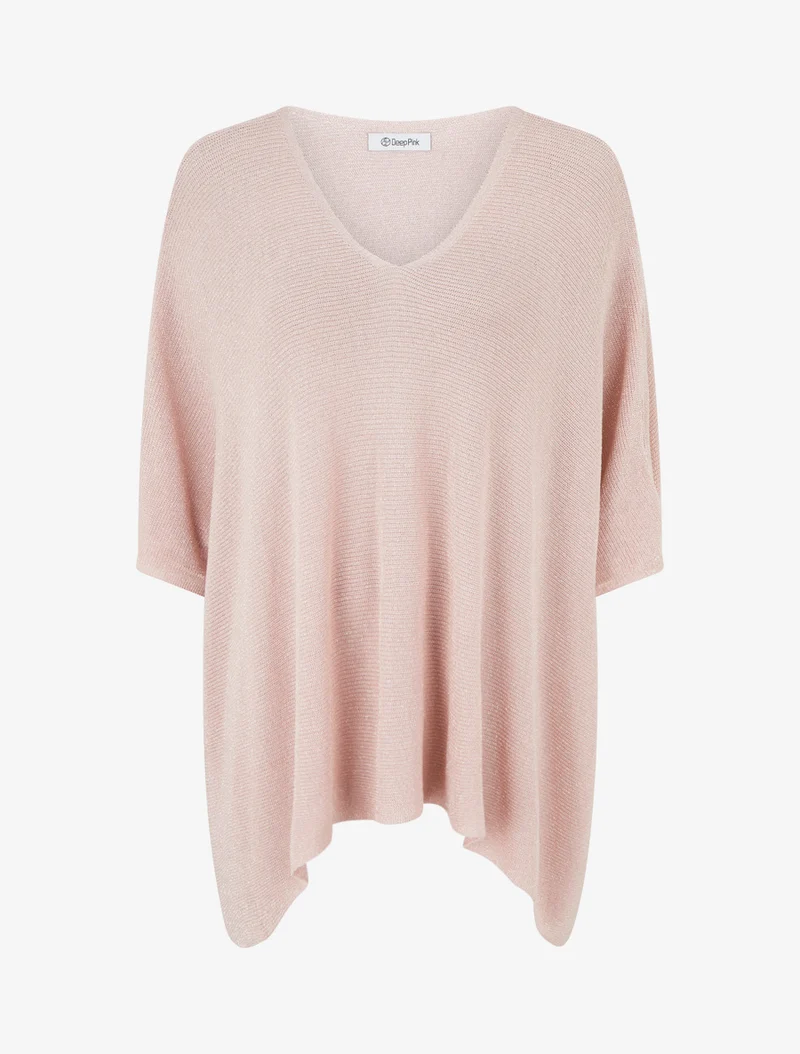 Asymmetrisches Oberteil mit kurzen Ärmeln aus schimmerndem Feinstrick - Rose