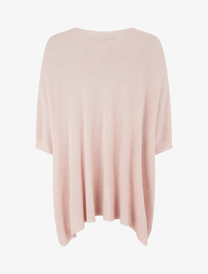 Asymmetrisches Oberteil mit kurzen Ärmeln aus schimmerndem Feinstrick - Rose