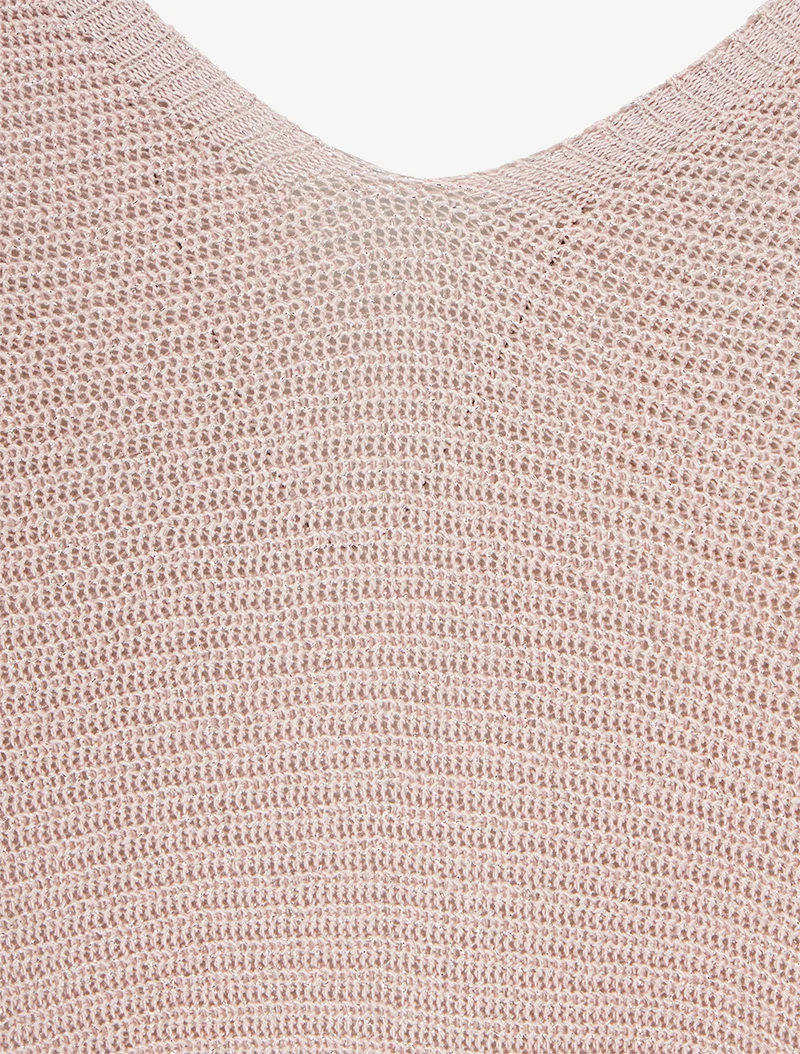 Asymmetrisches Oberteil mit kurzen Ärmeln aus schimmerndem Feinstrick - Rose