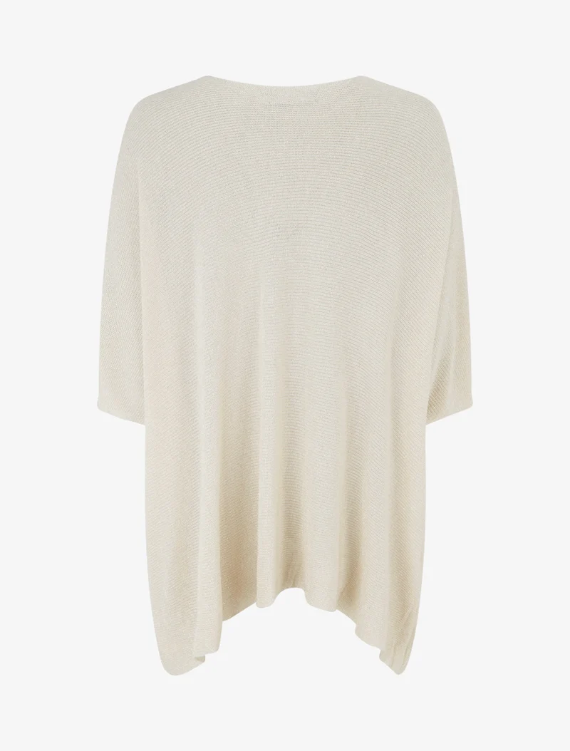 Asymmetrisches Oberteil mit kurzen Ärmeln aus schimmerndem Feinstrick - Beige