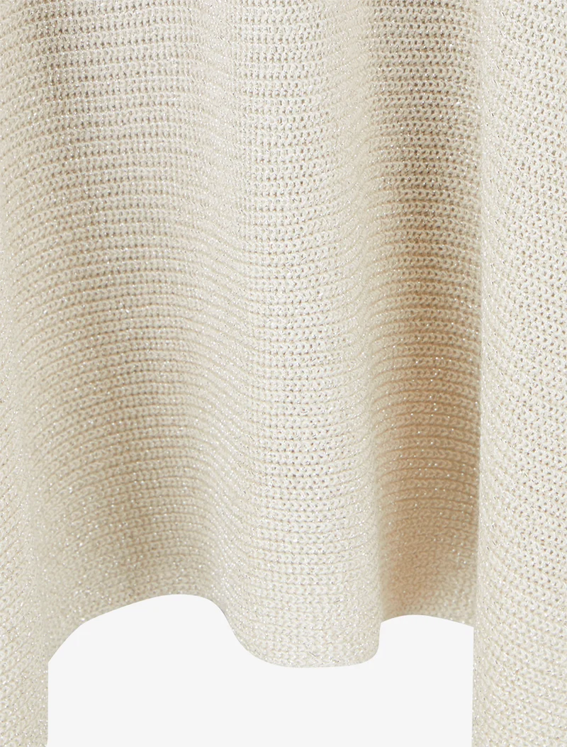 Asymmetrisches Oberteil mit kurzen Ärmeln aus schimmerndem Feinstrick - Beige