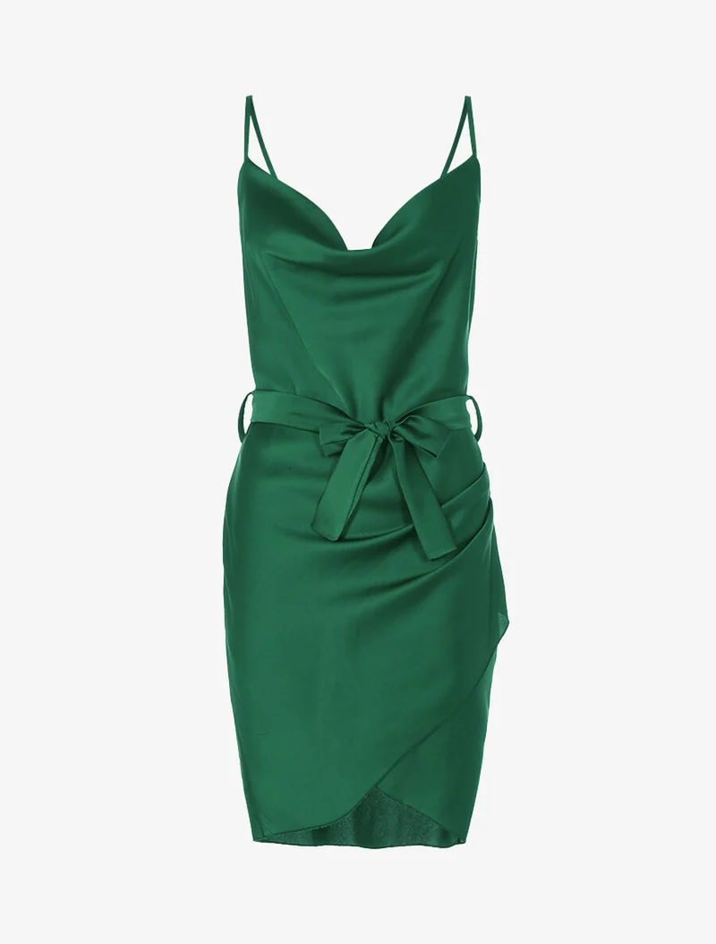 Wickelkleid aus Satin - Grün