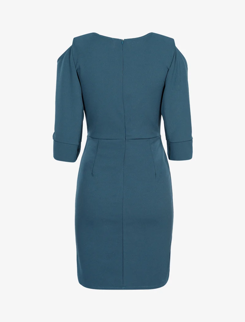 Kleid mit geknöpften Ärmeln - Entenblau