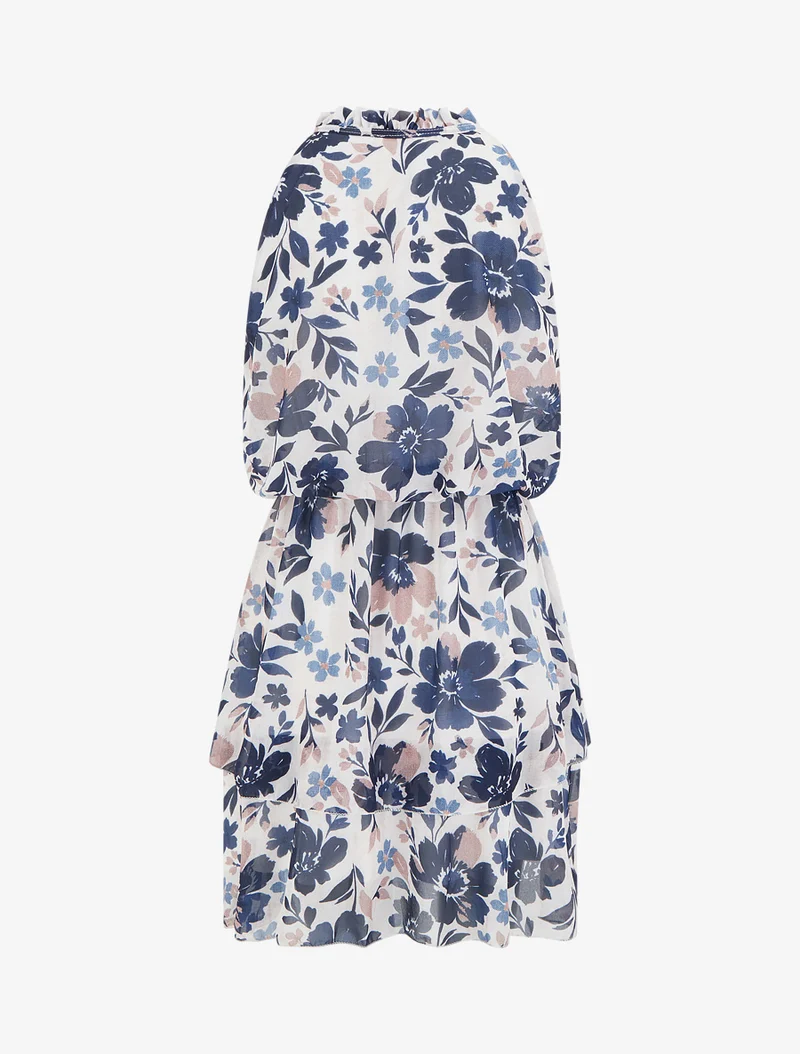 Kleid mit Blumenmuster und elastischer Taille - Marine