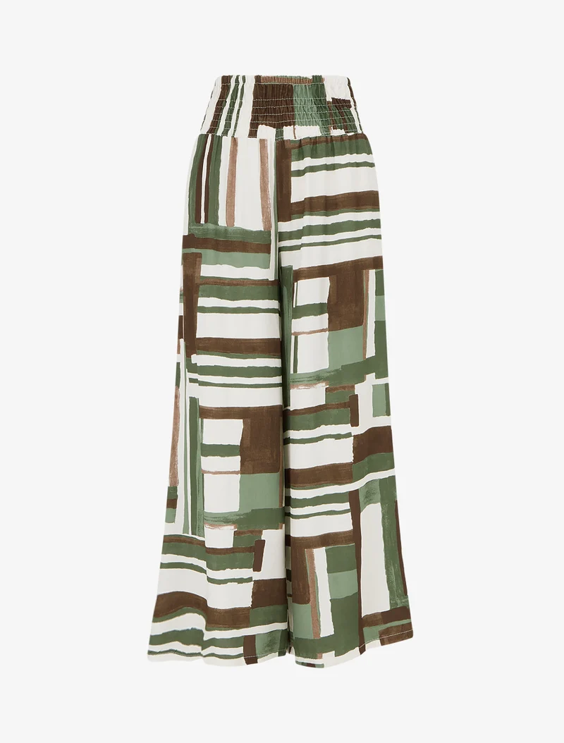 Elastische Hose mit abstraktem Print - Kaki