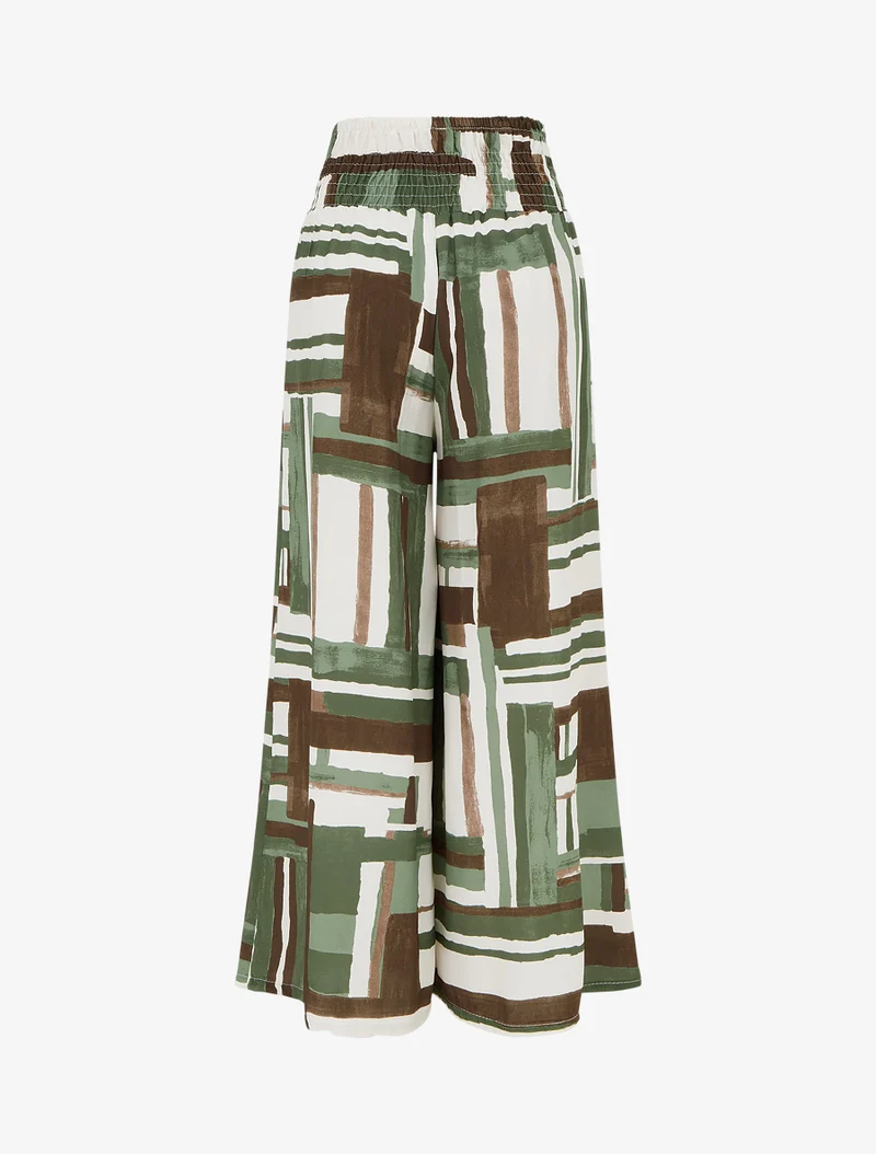 Elastische Hose mit abstraktem Print - Kaki