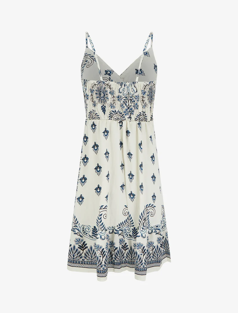 Kleid mit Schal-Print und dünnen Trägern - Marine