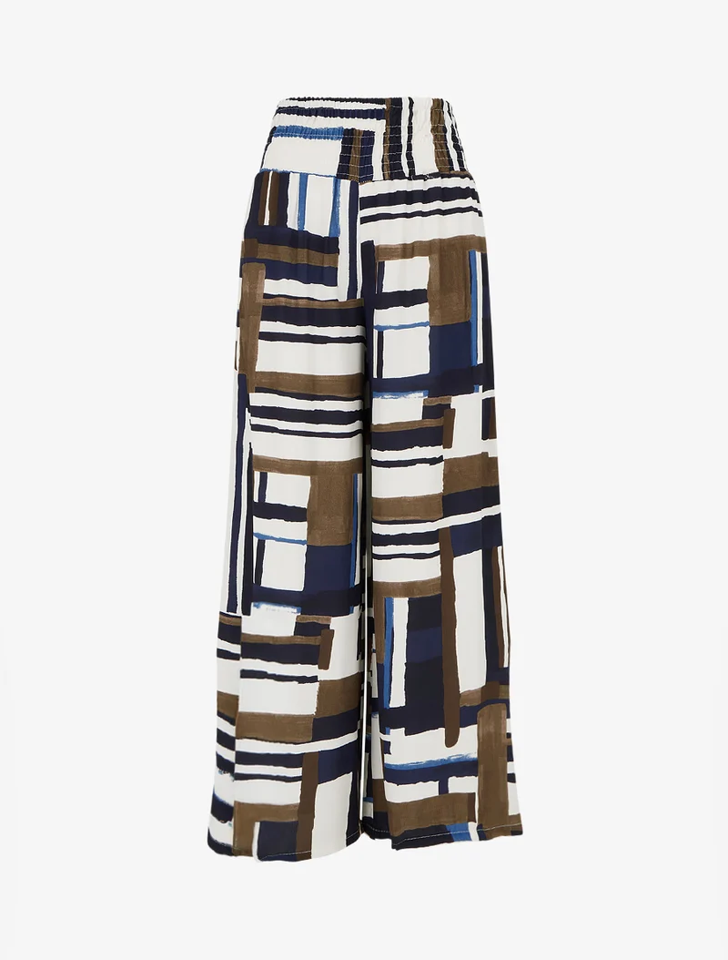 Elastische Hose mit abstraktem Print - Marine