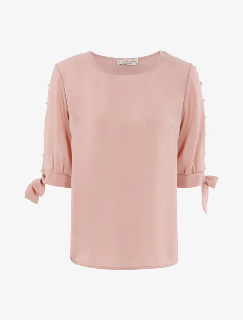 Transparente Oberteil mit Perlenärmeln - Rose