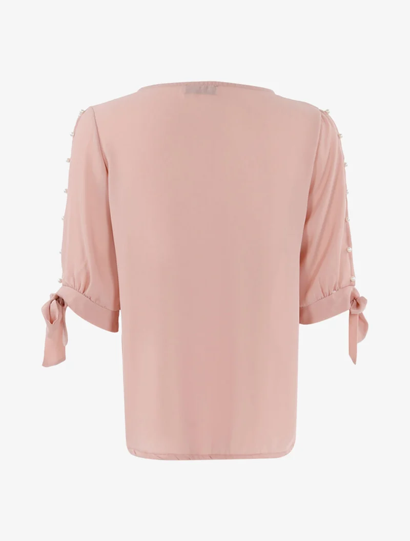 Transparente Oberteil mit Perlenärmeln - Rose