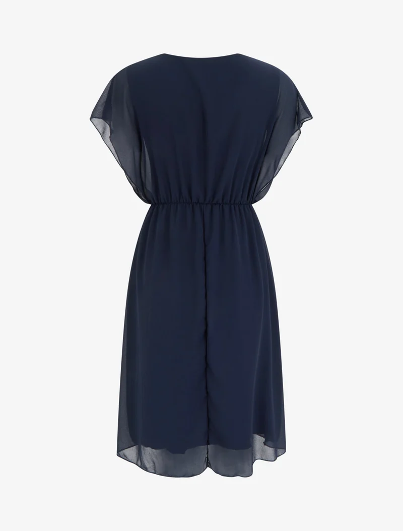 Ausgestelltes Kleid mit kurzen Ärmeln und Wickelausschnitt - Marine
