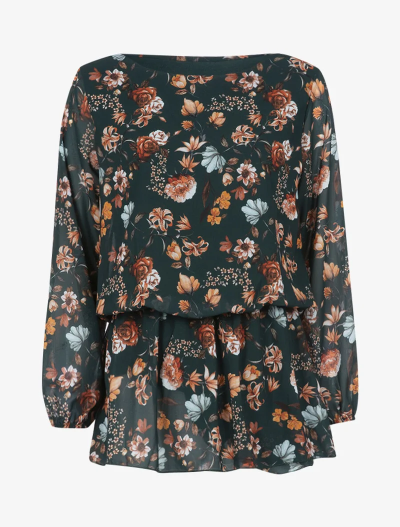 Top im Tunika-Stil mit Blumenmuster - Dunkelgrün