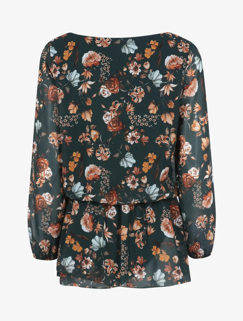 Top im Tunika-Stil mit Blumenmuster - Dunkelgrün