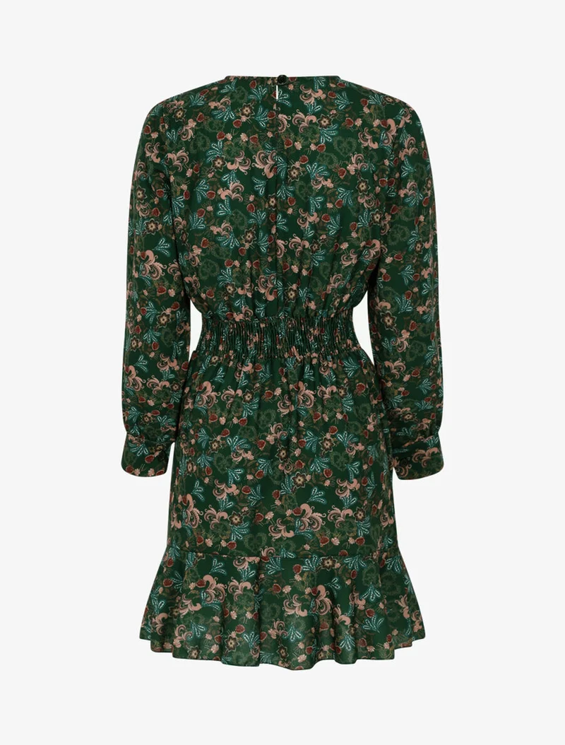 Kurzes Kleid mit barockem Blumenmuster - Grün