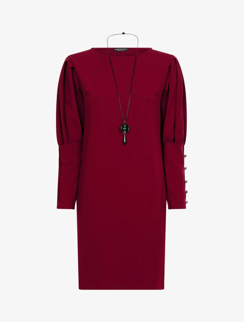 Kleid mit drapierten Bischofsärmeln - Bordeaux