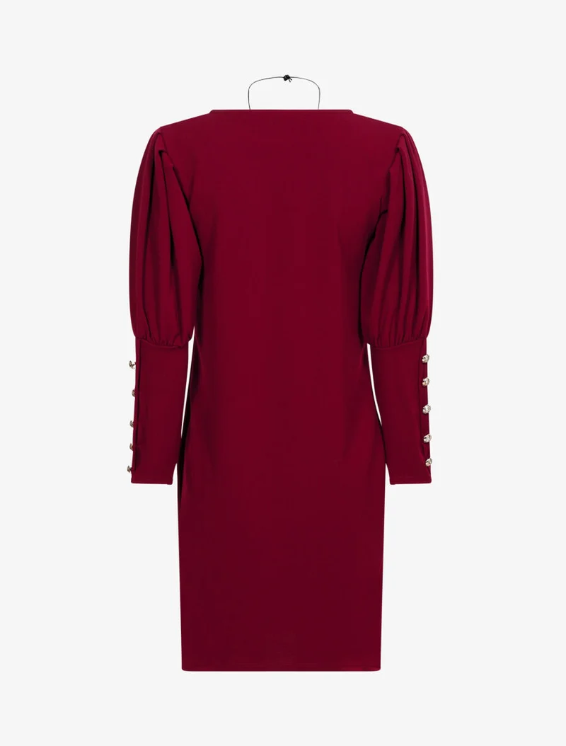 Kleid mit drapierten Bischofsärmeln - Bordeaux