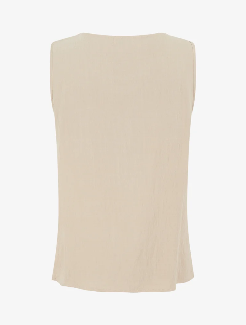 Ärmelloses, gerades Top mit Stickereien - Beige