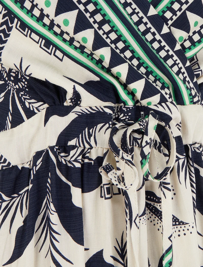 Langes Kleid mit Palmenmuster - Marine