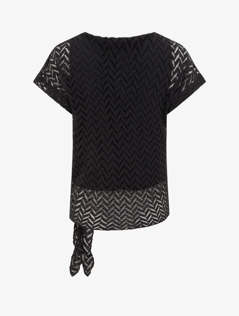 Chevron-Stil Kurzarmstricktop - Schwarz