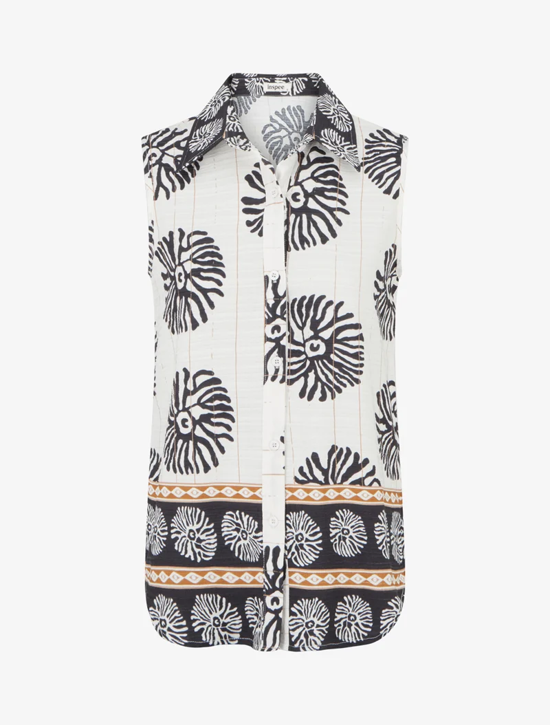 Ärmelloses Hemd mit Anemonen-Print - Schwarz