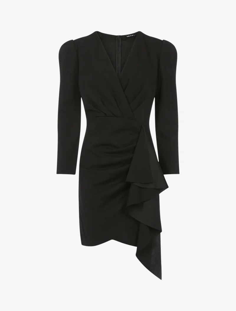 Kleid mit breiten Schultern und Bahnen - Schwarz